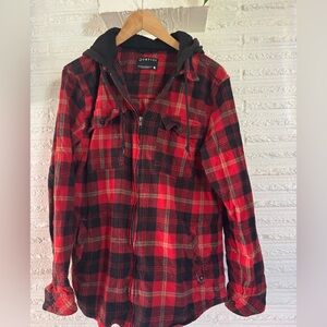 Empyre Red and Black Plaid Hooded Jacket with pockets zip up